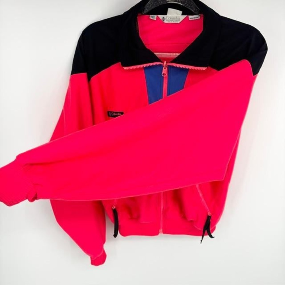 Vintage 90s Columbia Full Zip Jacket Medium Fleece Colorblock Radial Sleeves - Picture 5 of 8